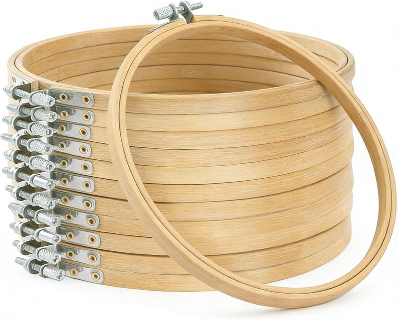 Norwex 12 Pieces 8 Inch Embroidery Hoops Adjustable Wooden Circle Cross Stitch Hoop Ring for Art Craft Handy Sewing and Christmas Ornaments - Image 1